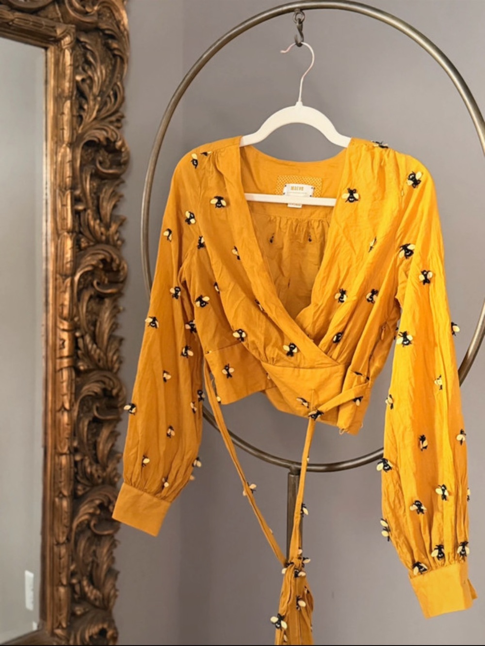 Anthropologie Maeve Embroidered Bee Wrap Top